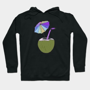 Hand drawn coconut drink with colorful umbrella drink Hoodie